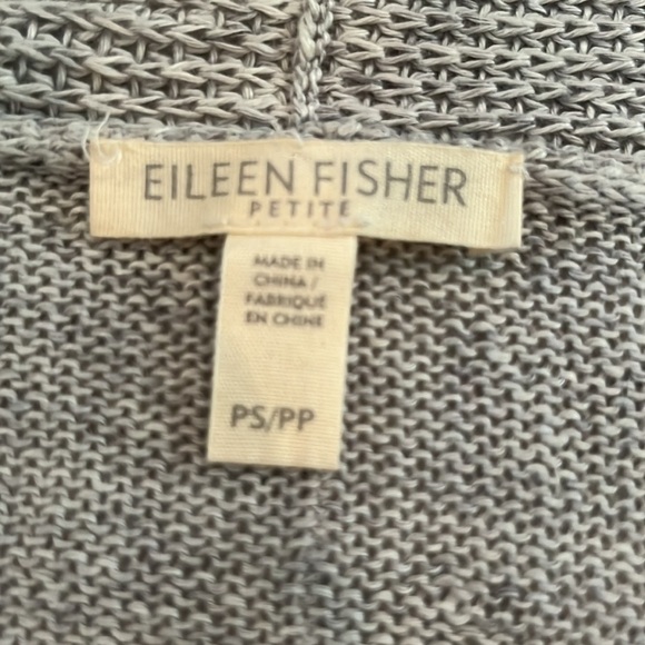 Eileen Fisher Cardigan Sweater Light Gray Open Front Two Texture Knit | size PS - Picture 5 of 6